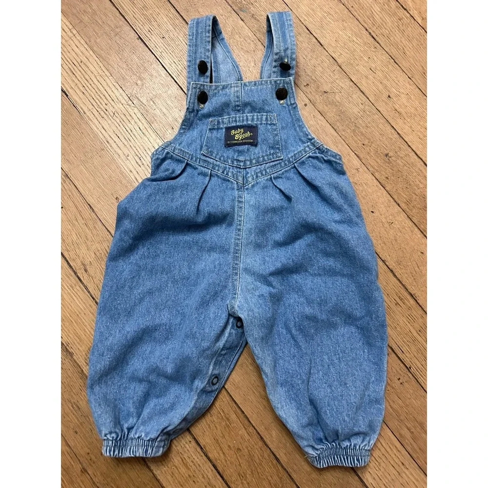 Vintage Denim Oshkosh Bubble Romper Overalls Baby BGosh Pleated 6-9 Month